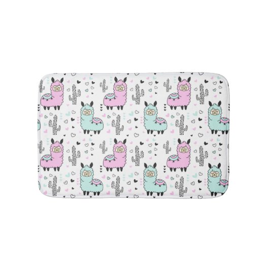 Leuke & Kleurrijke Roze Llama kinder Badmat (Voorkant)