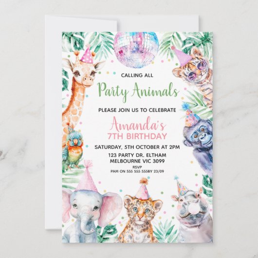 Leuke kleurrijke Safari Calling Party Dieren Verja Kaart (Voorkant)
