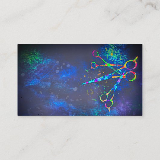 leuke kleurrijke schaar kunst op donkerblauwe plek visitekaartje (Achterkant)