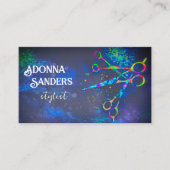 leuke kleurrijke schaar kunst op donkerblauwe plek visitekaartje (Voorkant)