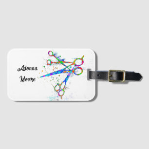 leuke kleurrijke schaar kunst op wit voor gebruik bagagelabel