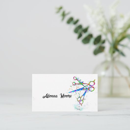 leuke kleurrijke schaar kunst op wit voor gebruik visitekaartje (Staand voorkant)
