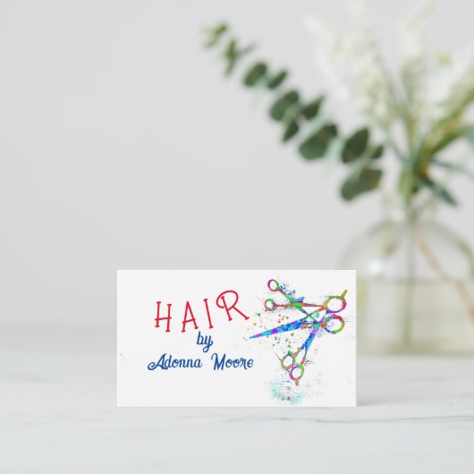 leuke , kleurrijke schaar - kunst op witte toneel visitekaartje (Staand voorkant)