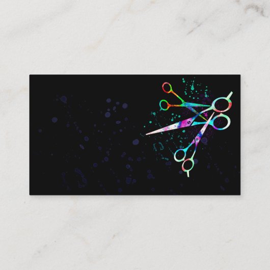 leuke kleurrijke schaar kunst op zwart vet visitekaartje (Achterkant)