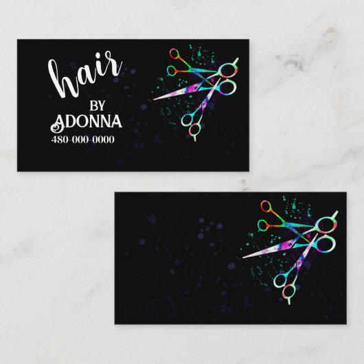 leuke kleurrijke schaar kunst op zwart vet visitekaartje (Voorkant / Achterkant)