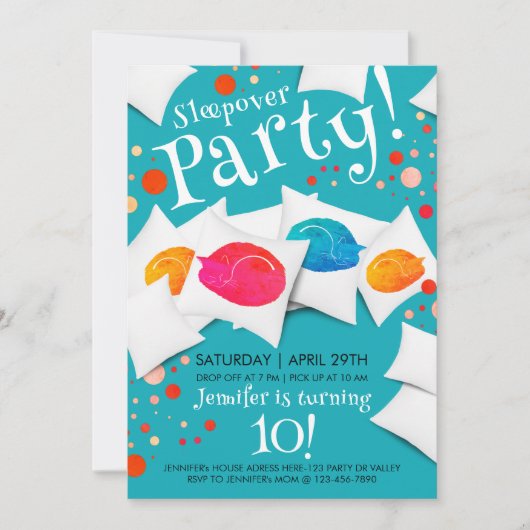 Leuke Kleurrijke Sleepover Cat Slumber Party Kusse Kaart (Voorkant)