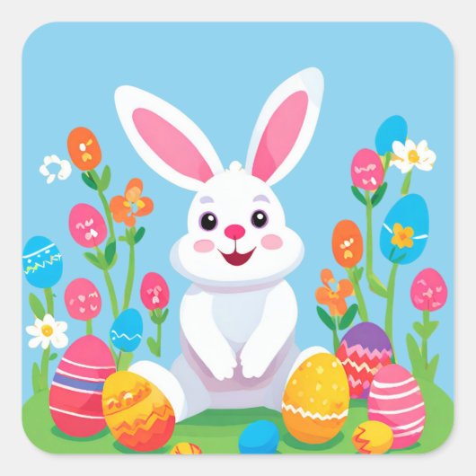 Leuke Kleurrijke Speelse Paashaas Stickers (Voorkant)