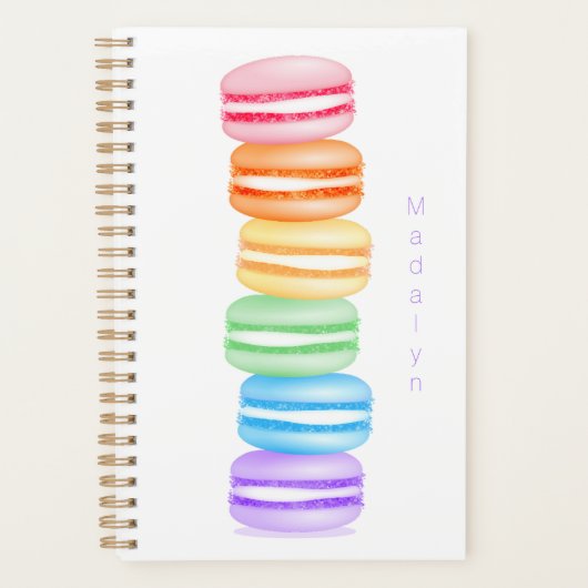 Leuke kleurrijke stack van macarons gepersonalisee planner (Voorkant)
