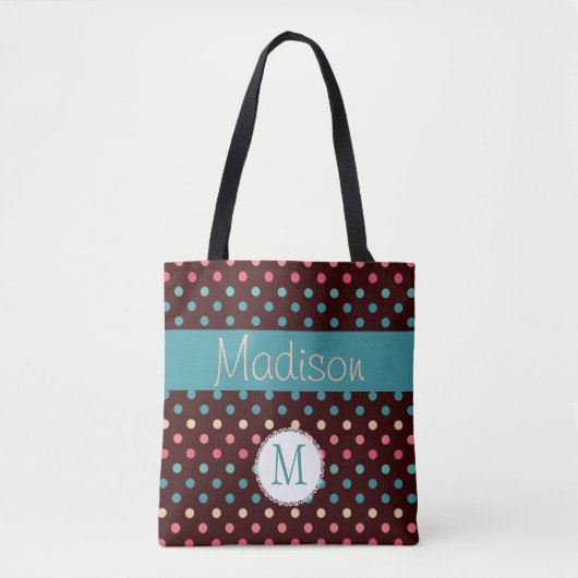 Leuke kleurrijke Stippen Trendy Initiaal Monogram Tote Bag (Voorkant)