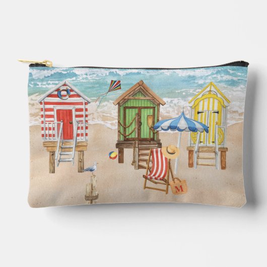 Leuke Kleurrijke Strandhuisjes Water Monogram Etui (Voorkant)
