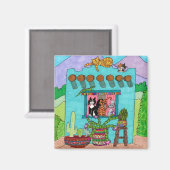 Leuke kleurrijke Taos Aqua Adobe House Cats Whimsi Magneet (Voorkant / Achterkant)