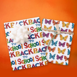 Leuke kleurrijke terug naar school Waterverf vlind Inpakpapier Vel