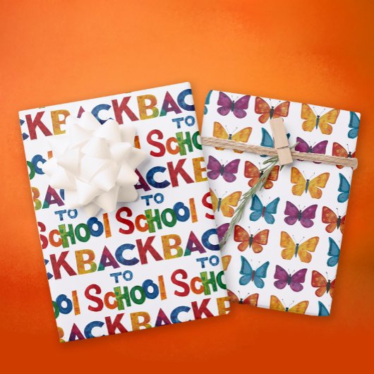 Leuke kleurrijke terug naar school Waterverf vlind Inpakpapier Vel