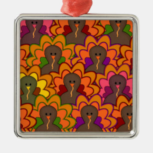 Leuke Kleurrijke Thanksgiving Kalkoenen Metalen Ornament