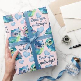 Leuke kleurrijke Uil Liefde U Uilways Blush Cadeaupapier