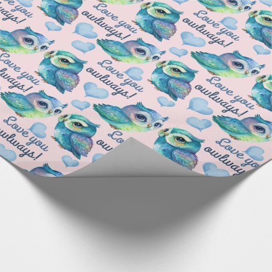 Leuke kleurrijke Uil Liefde U Uilways Blush Cadeaupapier (Hoek)