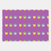 Leuke kleurrijke uilen op paarse inpakpapier vel (Voorkant)