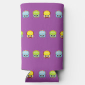 Leuke kleurrijke uilen op paarse seltzer blikjeskoeler (Achterkant)