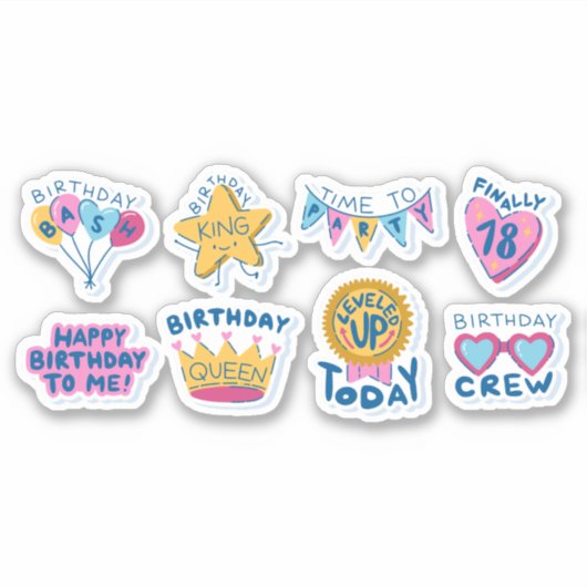 LEUKE KLEURRIJKE VERJAARDAG CARTOON STICKERS SET (Voorkant)