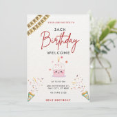 Leuke & kleurrijke verjaardagsfeestje uitnodiging  (Staand voorkant)