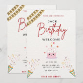 Leuke & kleurrijke verjaardagsfeestje uitnodiging  (Voorkant / Achterkant)