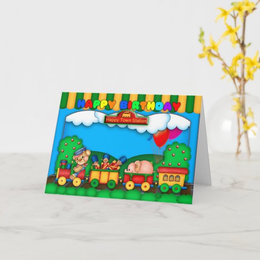 Leuke kleurrijke verjaardagskaart met speelgoed Tr Kaart (Gele Bloem)