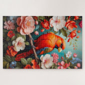 Leuke kleurrijke vogel op een tak met bloemen legpuzzel (Horizontaal)