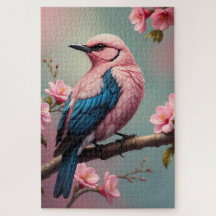 Leuke kleurrijke vogel op een tak met bloemen