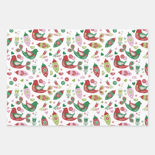 Leuke kleurrijke volkskunst patrijzen kerst inpakpapier vel (Voorkant)