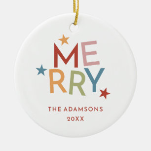 Leuke kleurrijke vrolijke typografie foto kerst keramisch ornament
