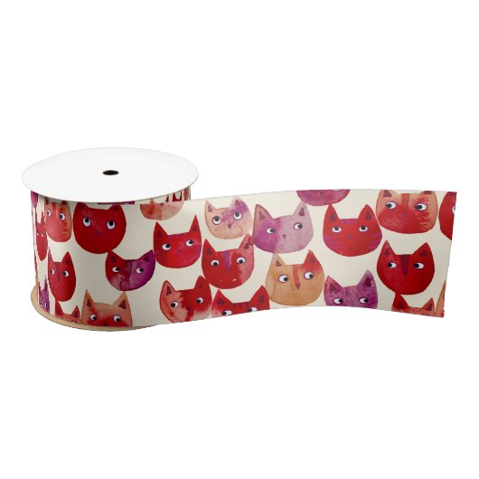 Leuke kleurrijke Waterverf Cat Pattern Satijnen Lint (Spoel)