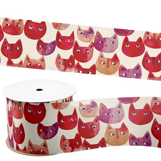 Leuke kleurrijke Waterverf Cat Pattern Satijnen Lint