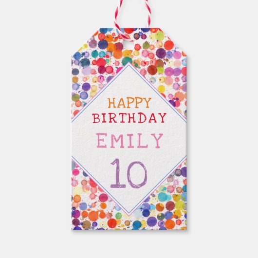 Leuke kleurrijke Waterverf Paint Blots Kids Verjaa Cadeaulabel (Voorkant)