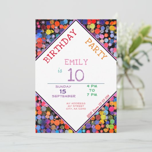 Leuke kleurrijke Waterverf Paint Blots Kids Verjaa Kaart (Staand voorkant)