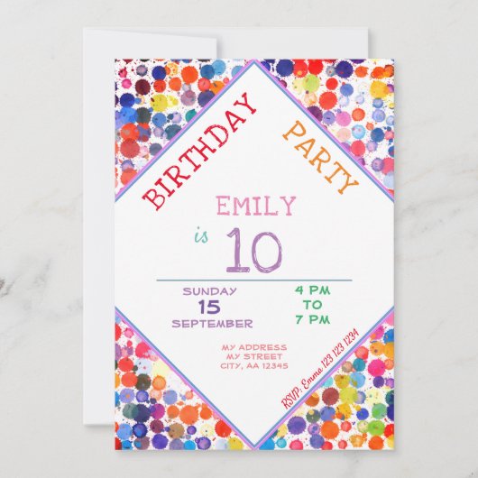 Leuke kleurrijke Waterverf Paint Blots Kids Verjaa Kaart (Voorkant)