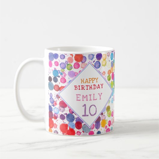 Leuke kleurrijke Waterverf Paint Blots Kids Verjaa Koffiemok (Links)