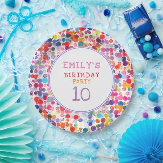 Leuke kleurrijke Waterverf Paint Blots Kids Verjaa Papieren Bordje (Feest)