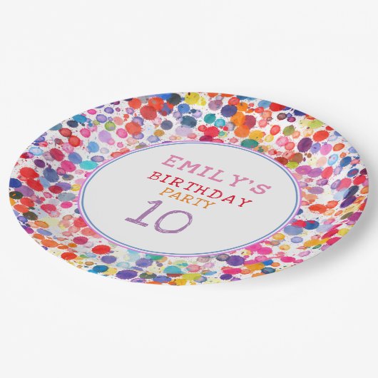 Leuke kleurrijke Waterverf Paint Blots Kids Verjaa Papieren Bordje (Gekanteld)