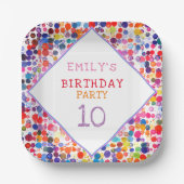 Leuke kleurrijke Waterverf Paint Blots Kids Verjaa Papieren Bordje (Voorkant)