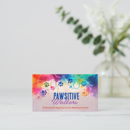 Leuke kleurrijke Waterverf Paw Prints Visitekaartje (Staand voorkant)
