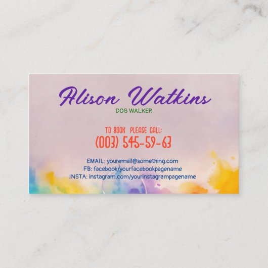 Leuke kleurrijke Waterverf Paw Prints Visitekaartje (Achterkant)