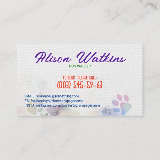 Leuke kleurrijke Waterverf Paw Prints Visitekaartje (Achterkant)