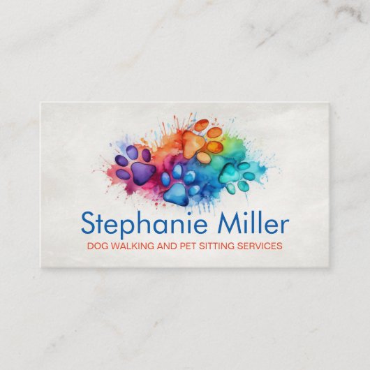 Leuke kleurrijke Waterverf Paw Prints Visitekaartje (Voorkant)