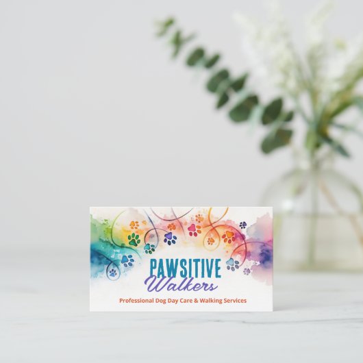 Leuke kleurrijke Waterverf Paw Prints Visitekaartje (Staand voorkant)
