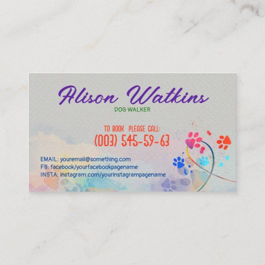 Leuke kleurrijke Waterverf Paw Prints Visitekaartje (Achterkant)