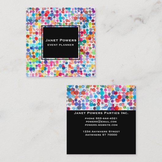 Leuke kleurrijke waterverf stippen vierkante visitekaartje (Voorkant / Achterkant)