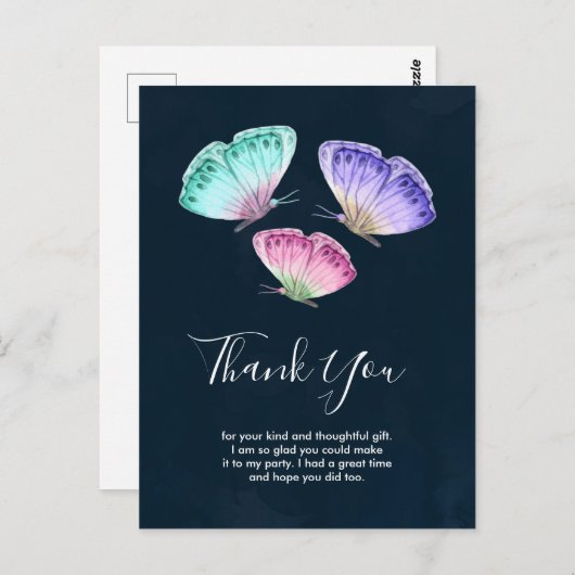 Leuke kleurrijke Waterverf vlinders dank u Briefkaart (Voorkant / Achterkant)