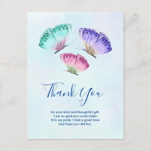 Leuke kleurrijke Waterverf vlinders dank u Briefkaart