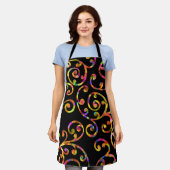 Leuke kleurrijke wervelingen op zwart schort (Gedragen)