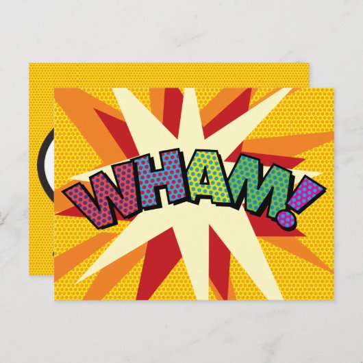 Leuke Kleurrijke WHAM Gepersonaliseerde Spraakbel Aankondigingskaart (Voorkant / Achterkant)